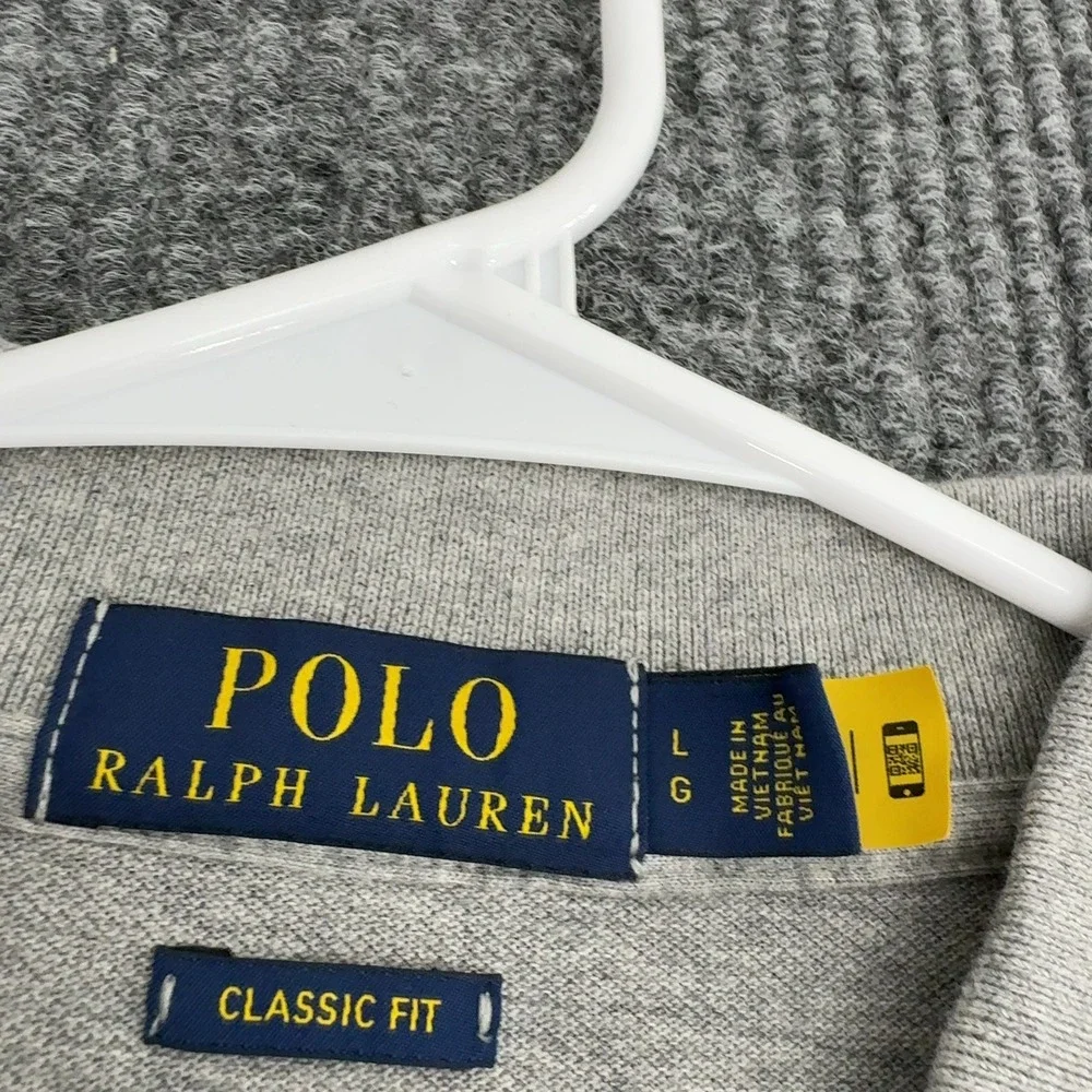 Polo Ralph Lauren Polo Shirt Mens L Grey Cotton Long Sleeve Classic Fit Casual